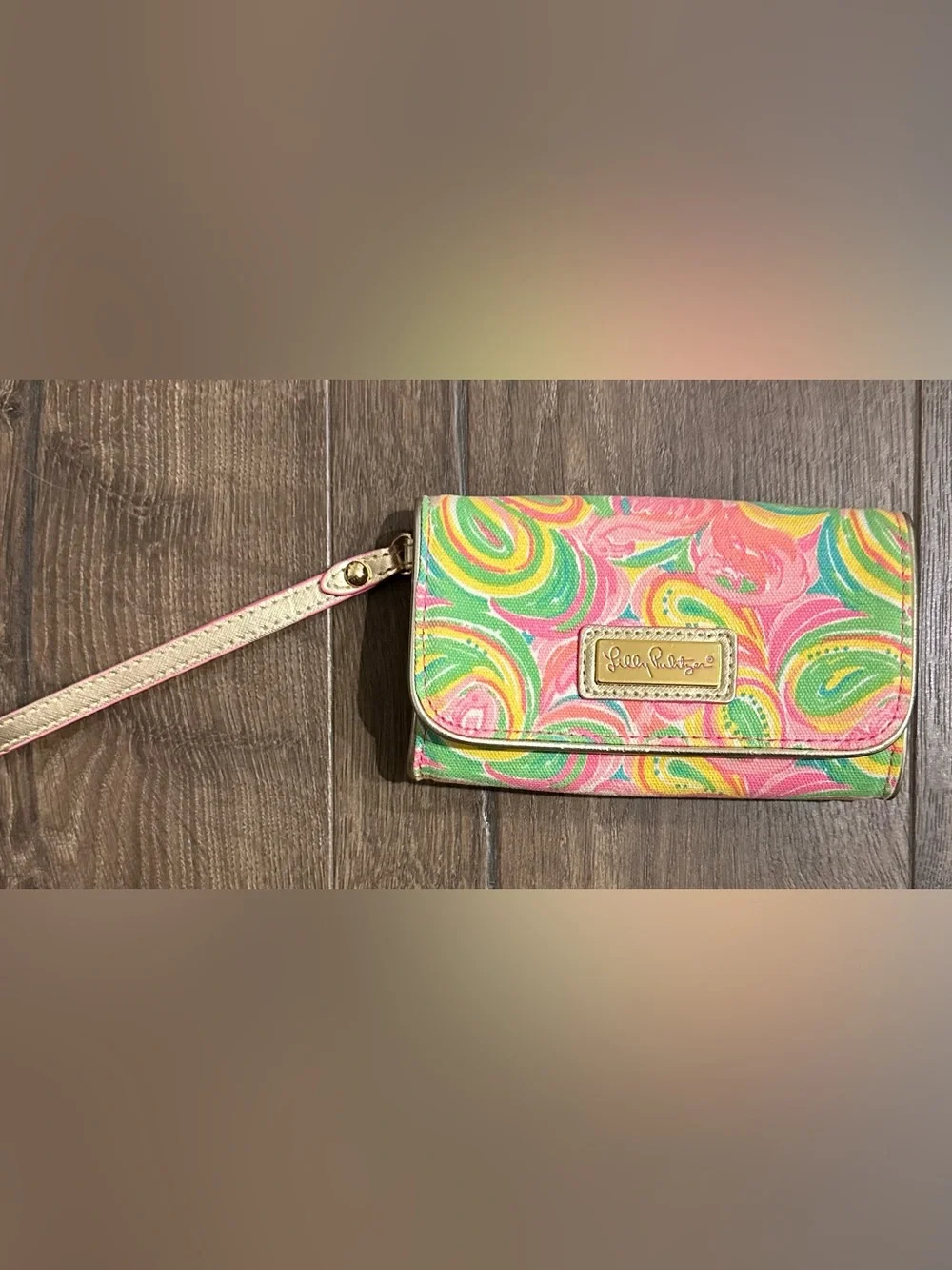 Lilly Pulitzer Flamingo Swirl Wristlet Wallet - Pink & Green